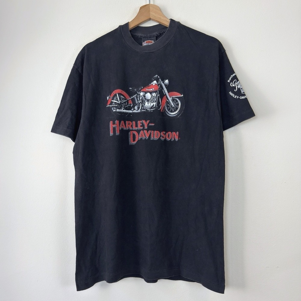 Vintage 80's Harley Davidson Motorcycles Bike London England Black Tee Shirt - L